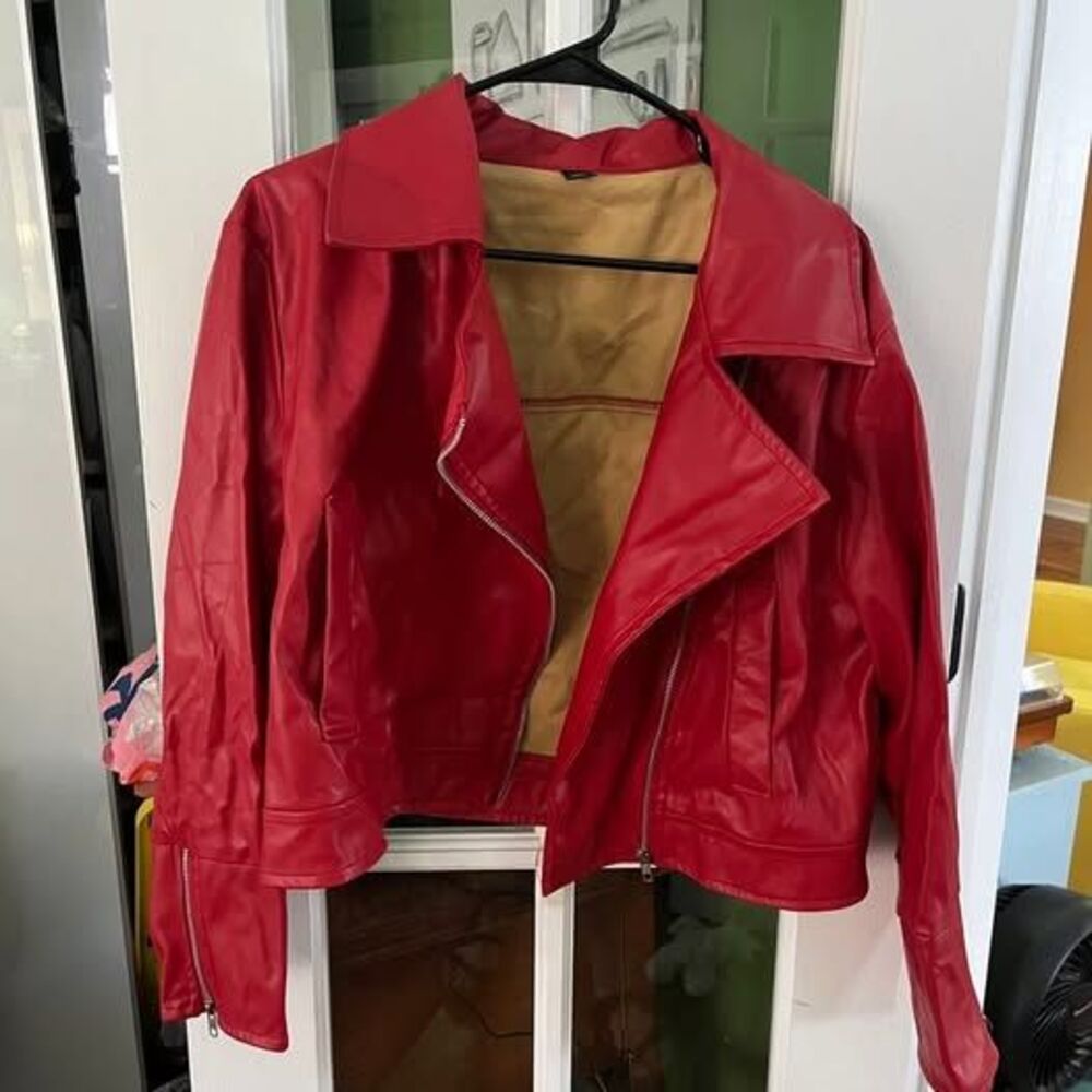 SHEIN Curve Red Faux Leather Moto Jacket Size 0XL